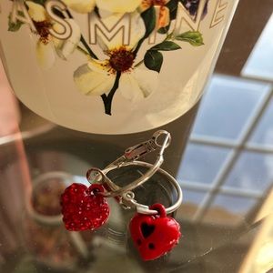 Red Heart Hoop Earrings
